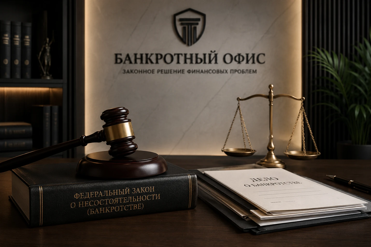 Юридическая композиция по делам о банкротстве: закон, судебный молоток и весы правосудия